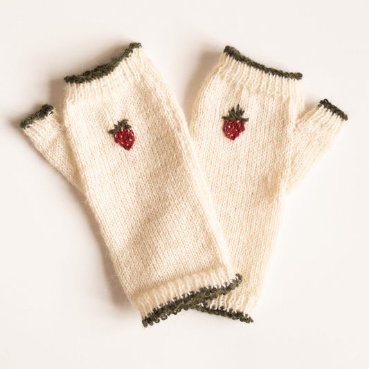 Embroidered Strawberry Fingerless Gloves