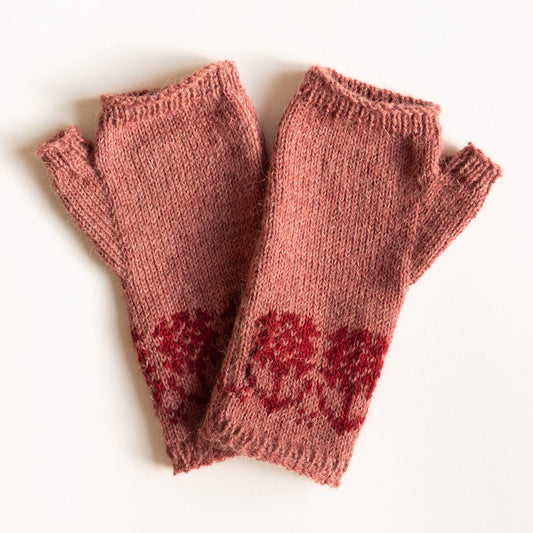 Pink and Red Flower Fingerless Gloves