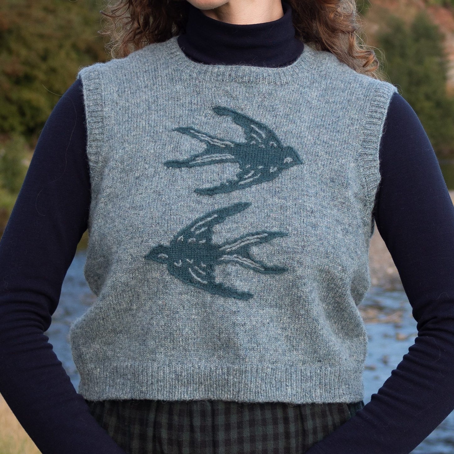 Hand-Embroidered Swallows Vest