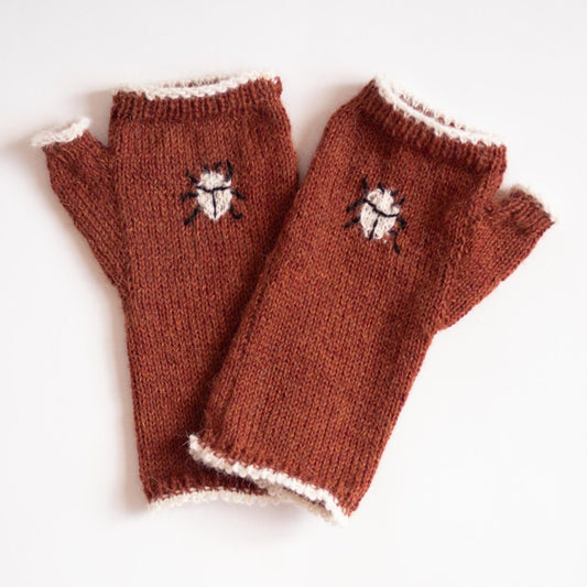 Embroidered Beetle Fingerless Gloves - Hazelnut image