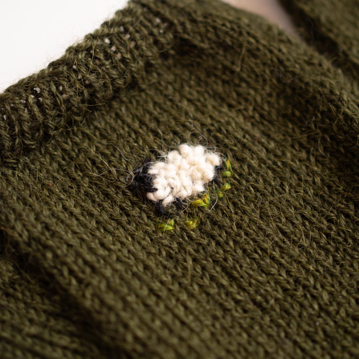 Embroidered Green Sheep Fingerless Gloves image 3