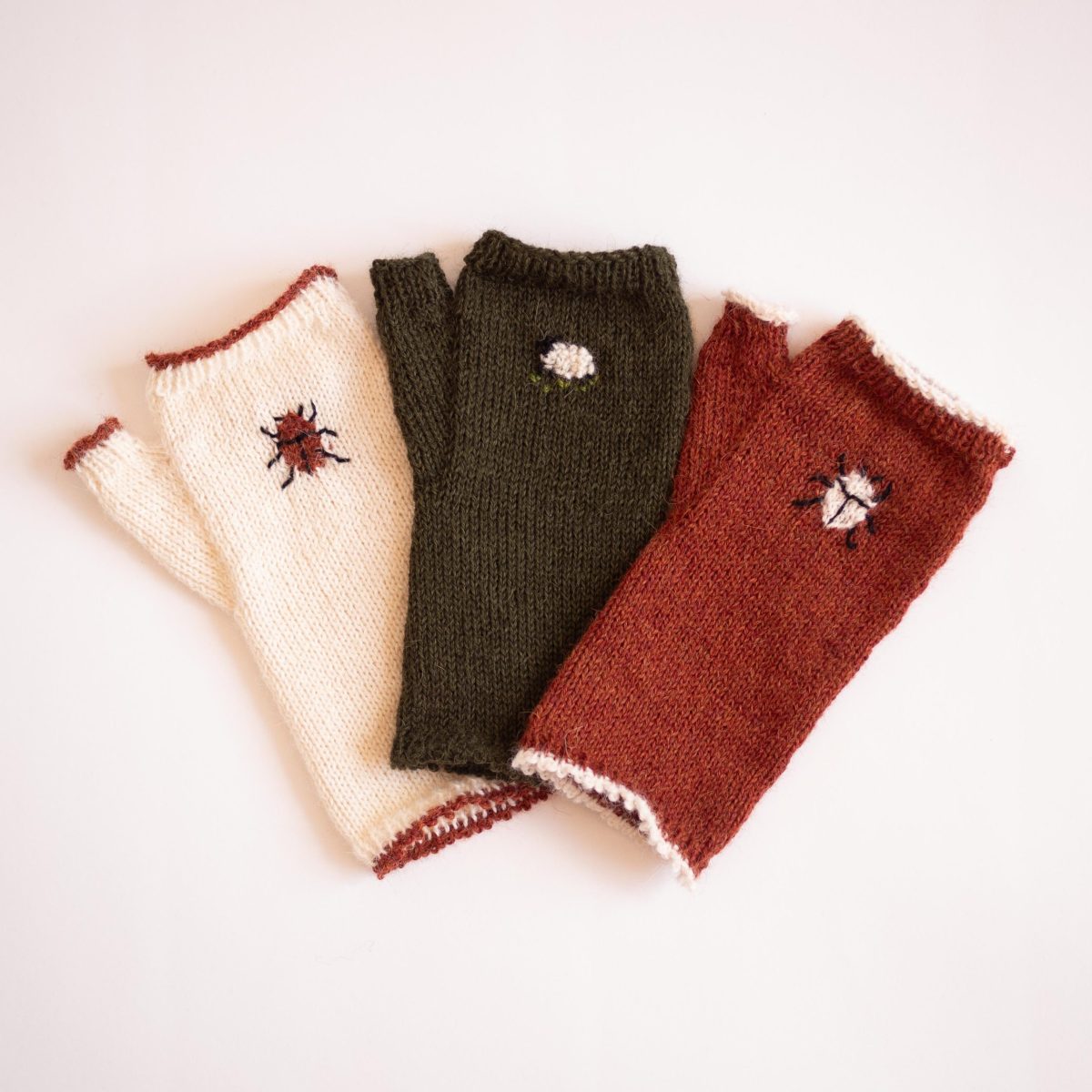 Embroidered Beetle Fingerless Gloves image 1