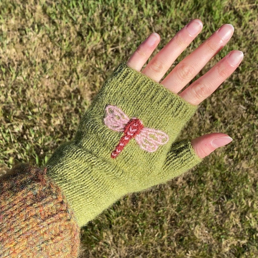 Pink Dragonfly Gloves - Green