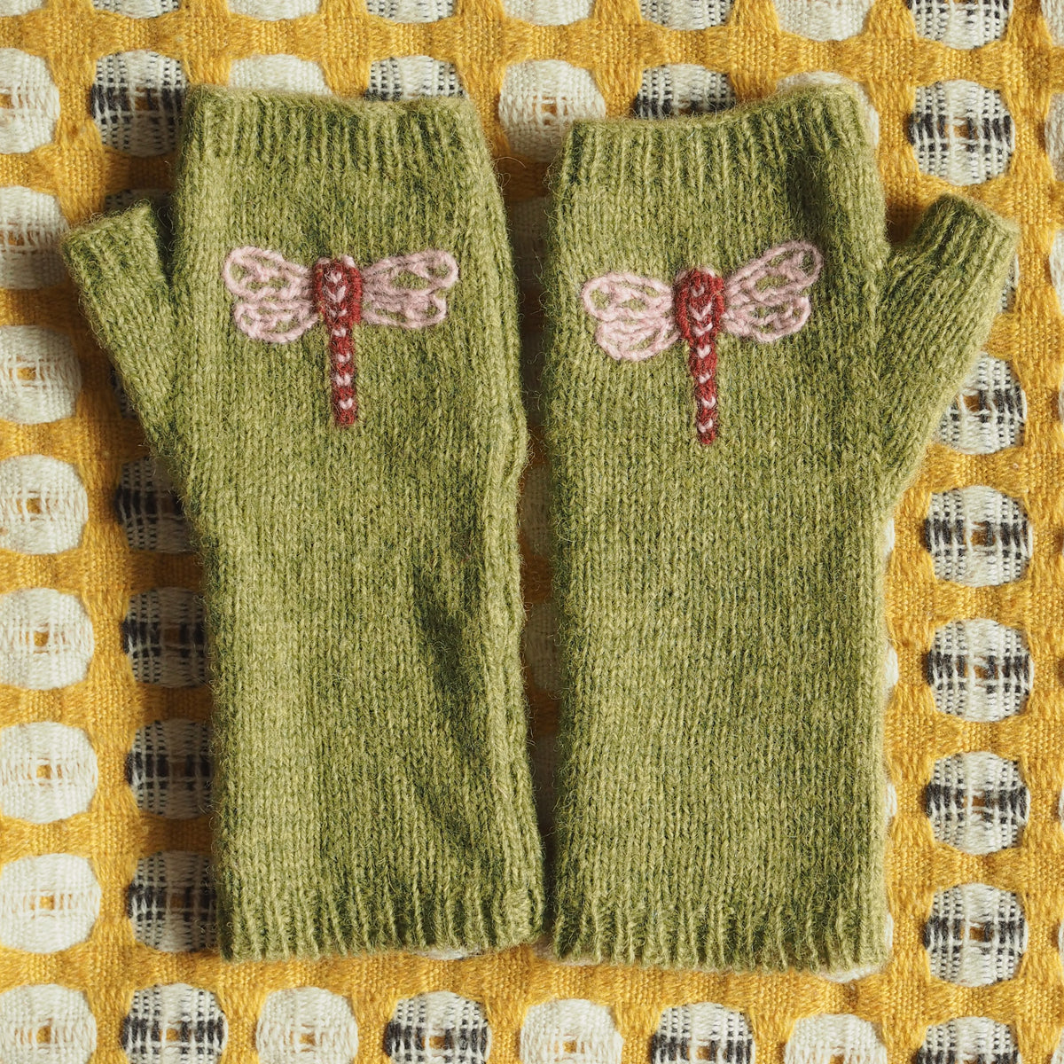 Pink Dragonfly Gloves - Green