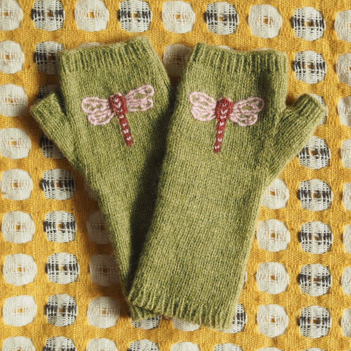 Pink Dragonfly Gloves - Green