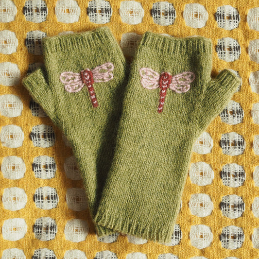 Pink Dragonfly Gloves - Green