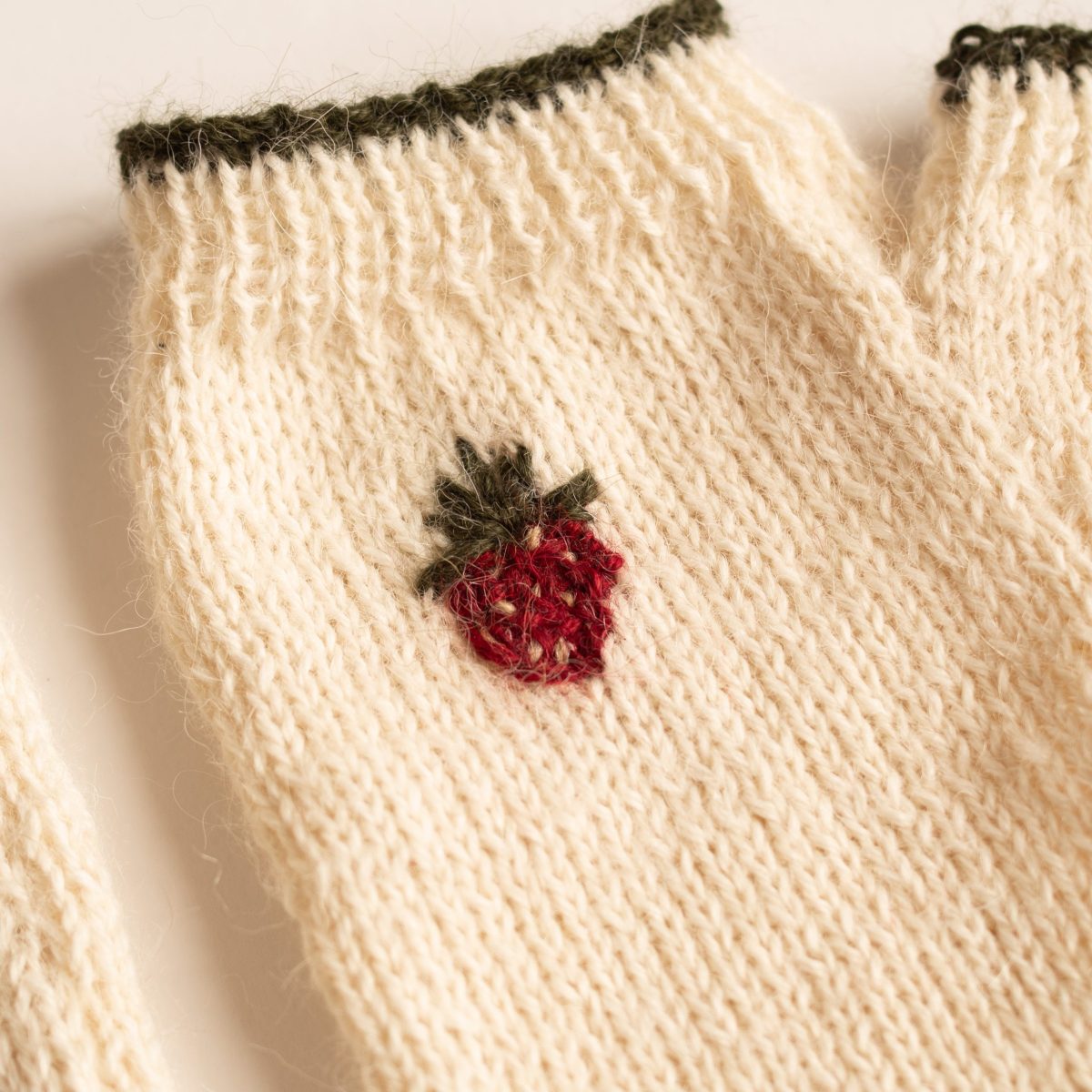 Embroidered Strawberry Fingerless Gloves