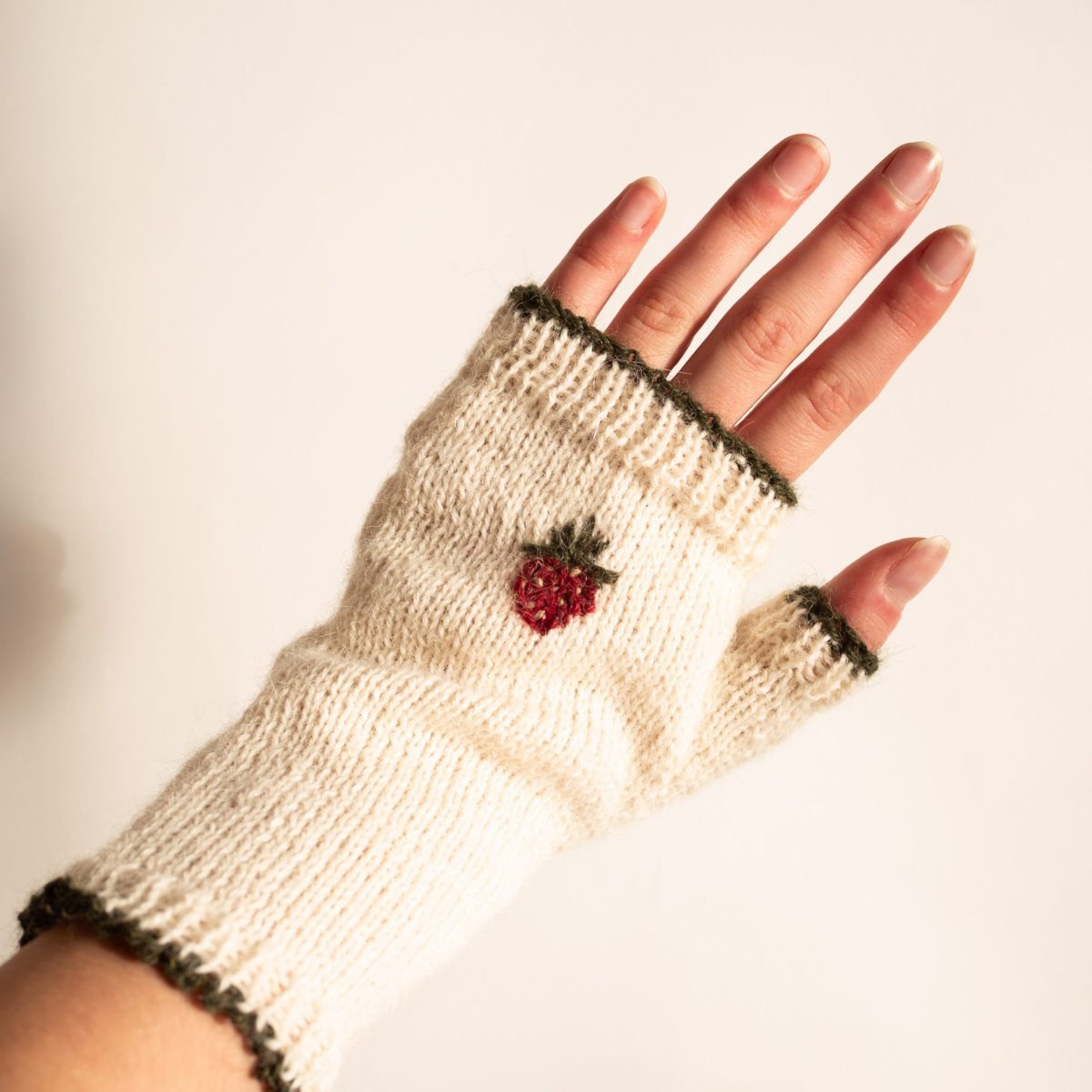 Embroidered Strawberry Fingerless Gloves