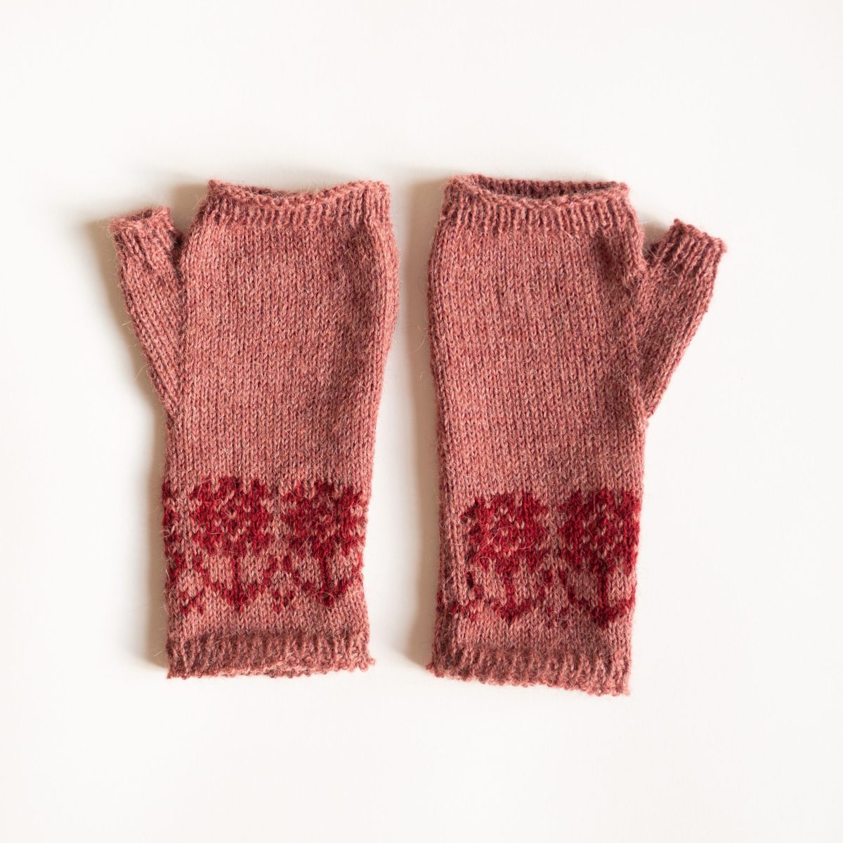 Pink and Red Flower Fingerless Gloves