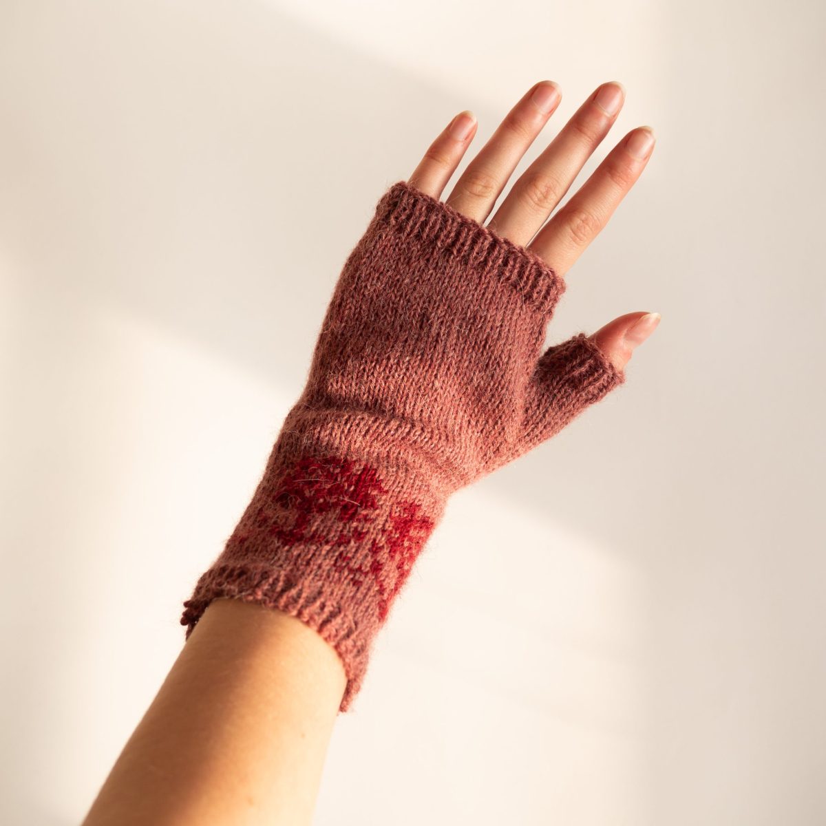 Pink and Red Flower Fingerless Gloves