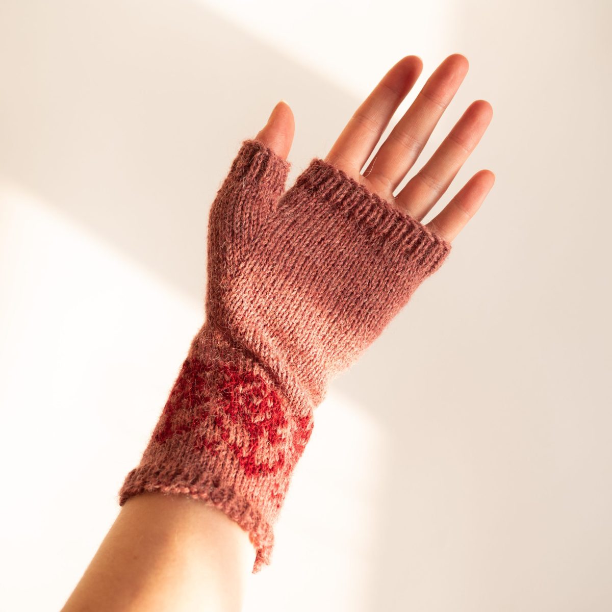 Pink and Red Flower Fingerless Gloves