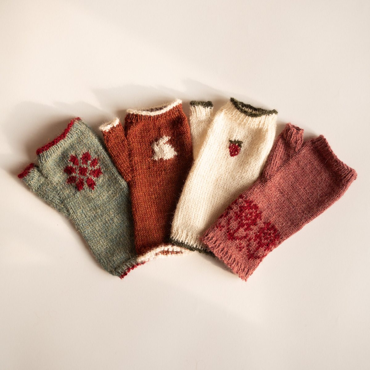 Embroidered Strawberry Fingerless Gloves
