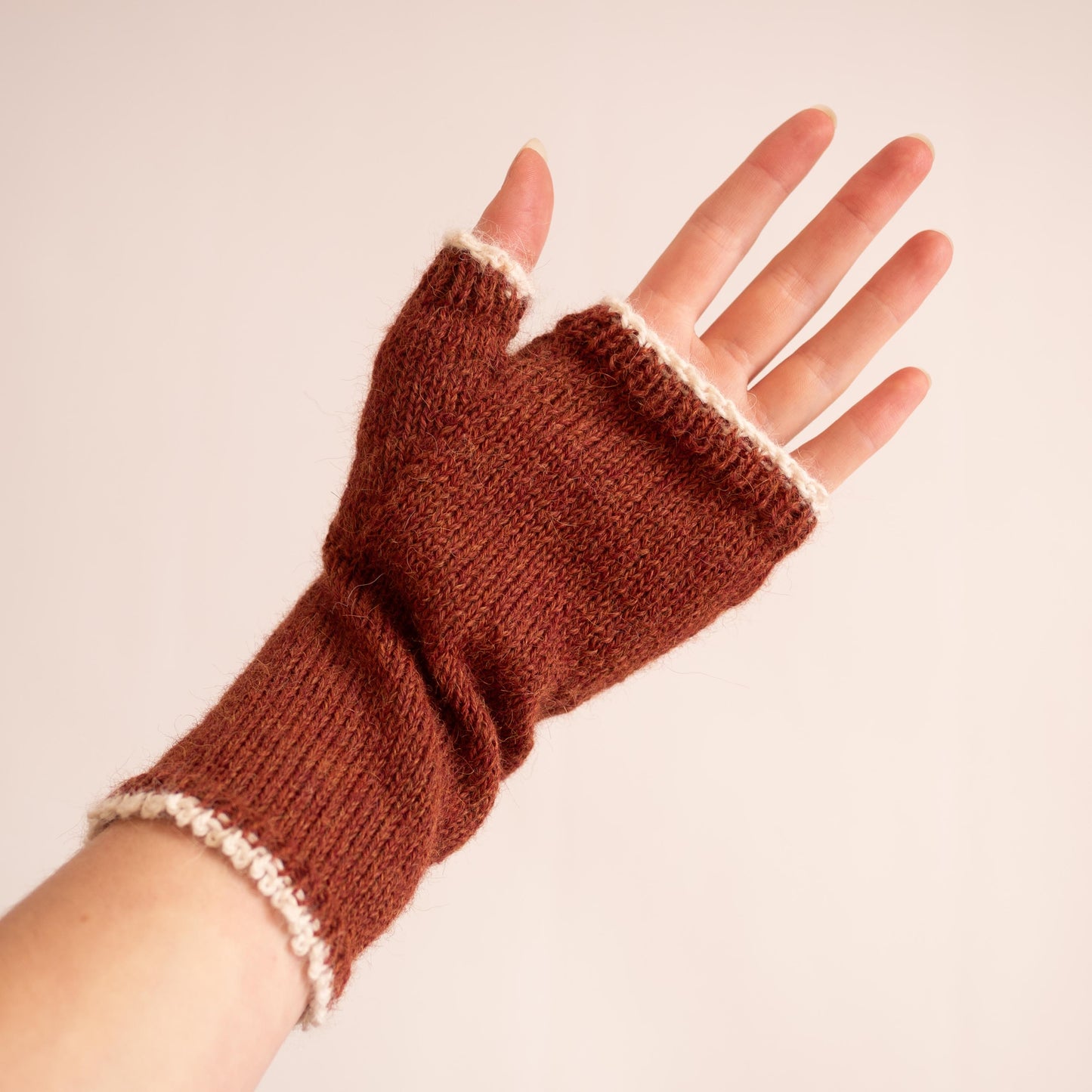 Embroidered Beetle Fingerless Gloves - Hazelnut