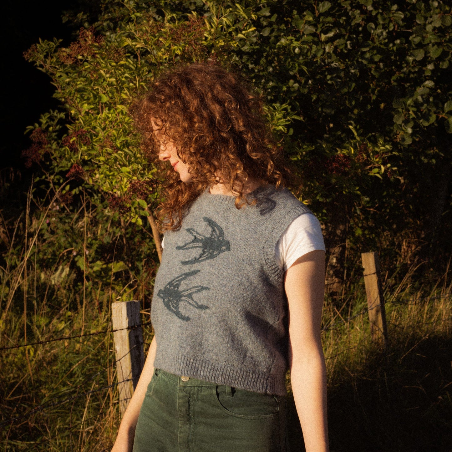 Hand-Embroidered Swallows Vest