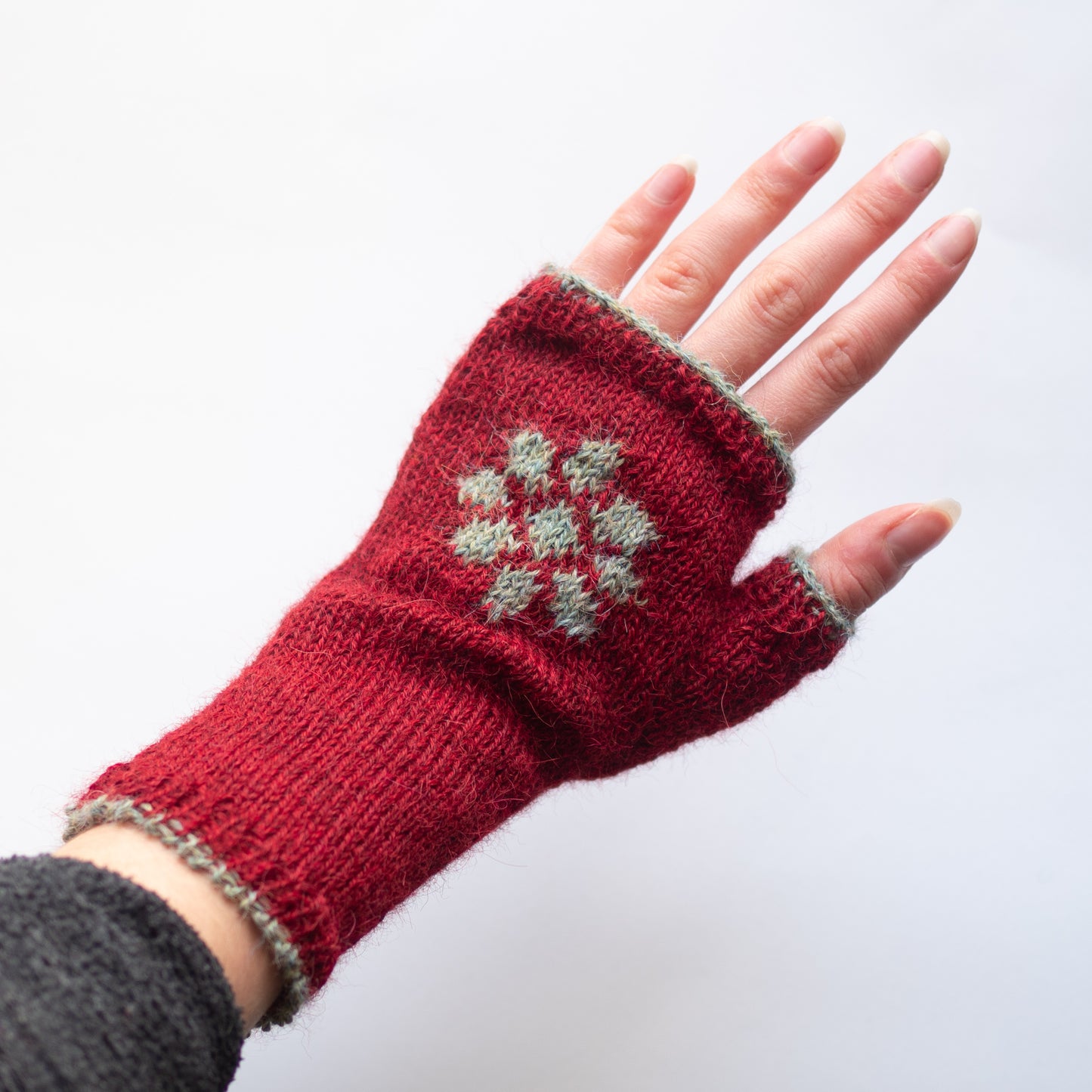 Flower Fingerless Gloves - Red